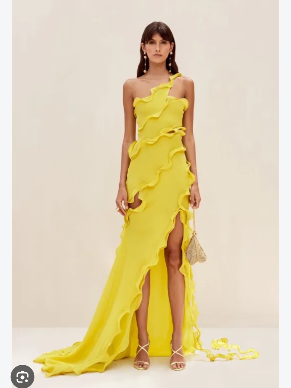 Sunfere One-Shoulder Ruffle Gown - Yellow - Picture 1 of 6